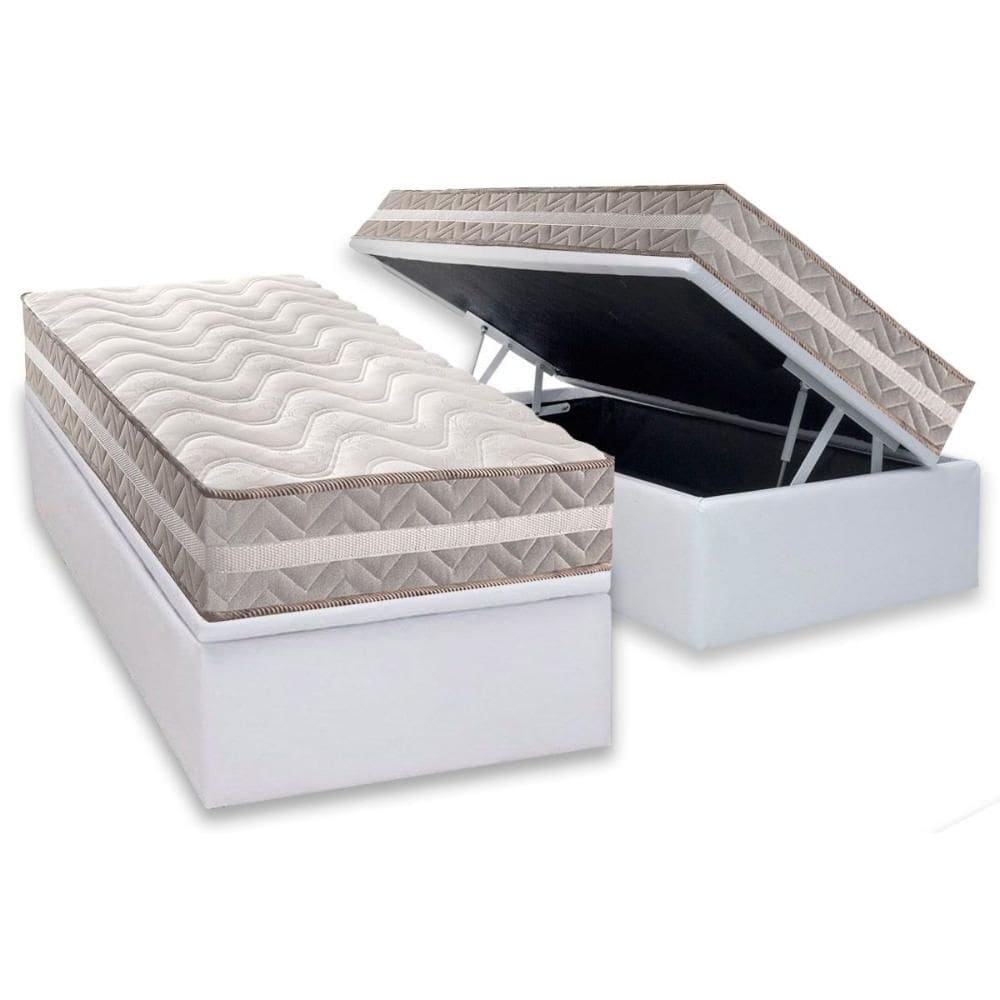 Conjunto Box Baú Solteiro: Colchão Espuma Paropas D33 D45/ Pro Sono Double Face Prata + Base CRC Courano White (88x188)