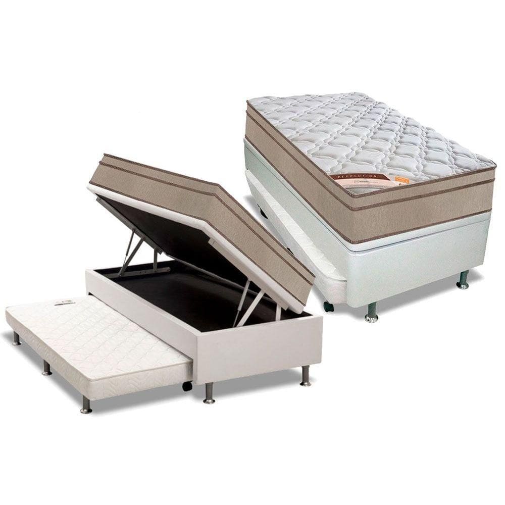 Cama Box Baú c/ Auxiliar Solteiro: Colchão Molas Castor Bonnel Revolution + Base CRC Courano Black (88x188)