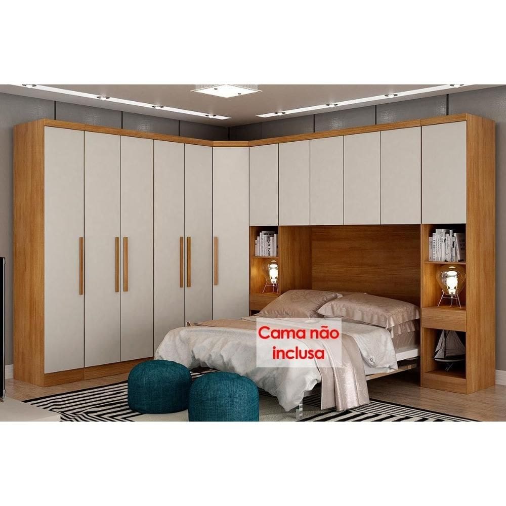 Modulado de Quarto Rizon 7 Peças (1 Armário Ponte + 1 Closet + 3 Guarda Roupas + 2 Complementos) QC211 Freijo Cumaru c/ Fendi - Novo Horizonte