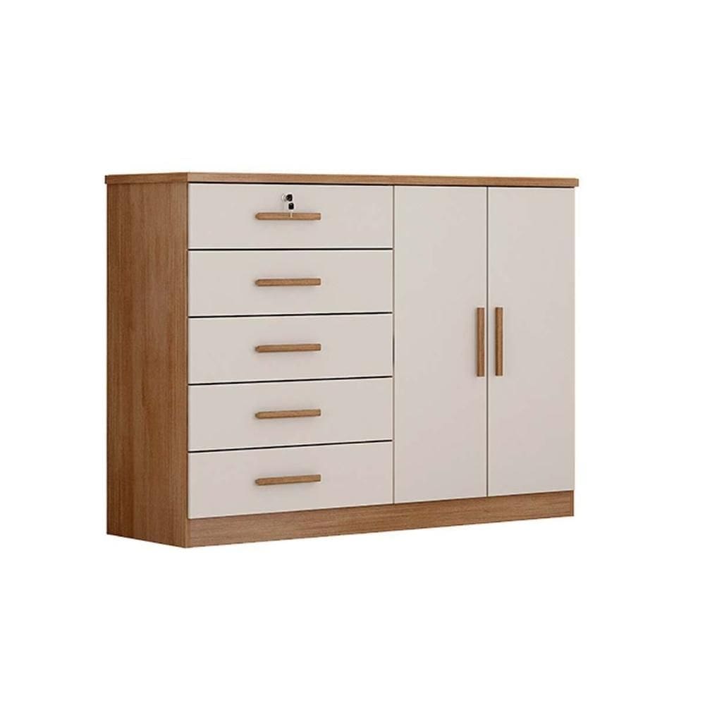 Cômoda Casal Space c/ 2 Portas e 5 Gavetas Cumaru/Fendi - Novo Horizonte
