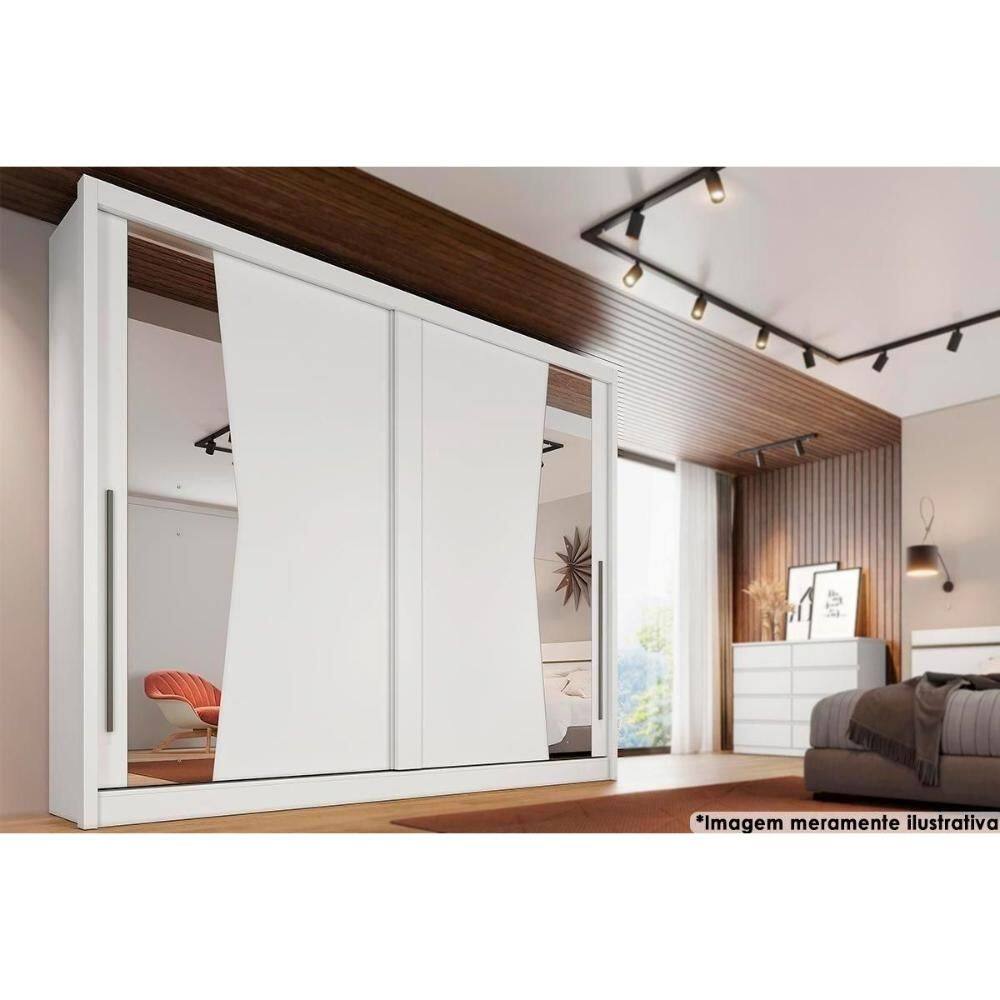 Guarda Roupa Casal 2 Portas de Correr c/ Espelho e 6 Gavetas Geom/Orion Branco - Novo Horizonte