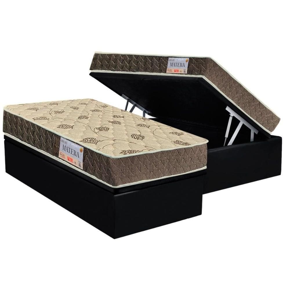 Cama Box Baú Solteiro: Colchão Espuma D33 Orthoflex / EP Matera + Base CRC Suede Black(88x188)