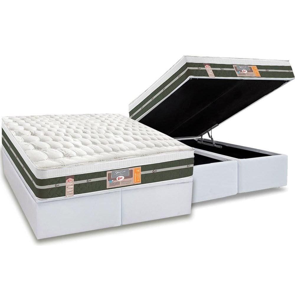Conjunto Box Baú King: Colchão Molas Castor Bonnel Silver Star Air + Base CRC Courano White (193x203)