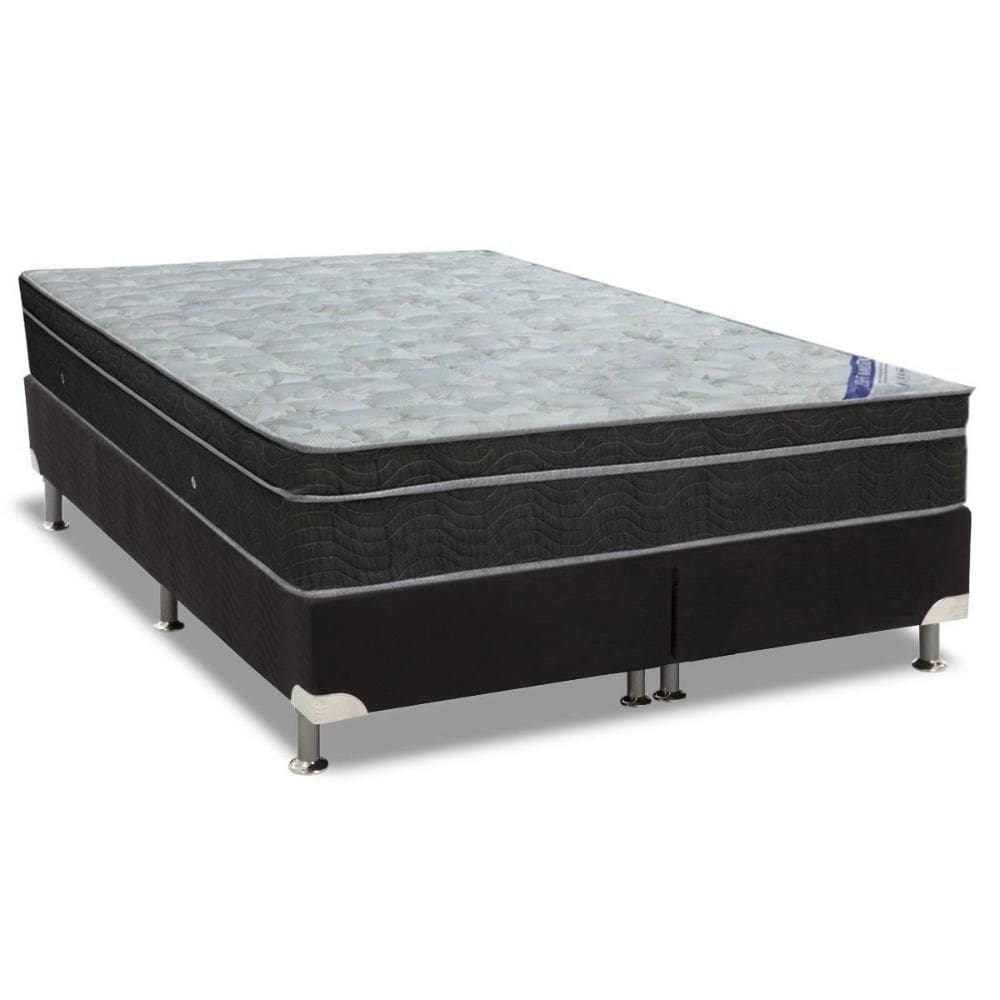 Cama Box King: Colchão Molas Bonnel Ortobom Nanolastic Light Selado + Base CRC Suede Black(186x198)