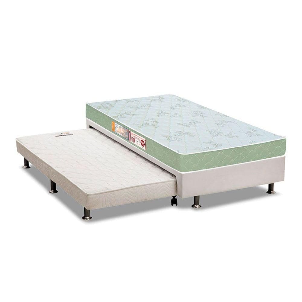 Conjunto Box Solteiro: Colchão Espuma Castor D33 Sleep Max + Base CRC Courano White (88x188)