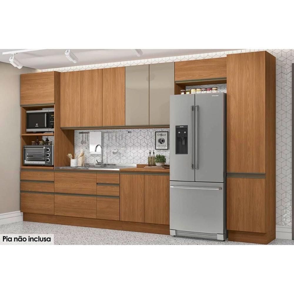 Cozinha Completa Maxxi 8 Peças (3 Armários + 2 Balcões + 1 Complemento + 2 Paneleiros) C8P45 Canela - Kappesberg