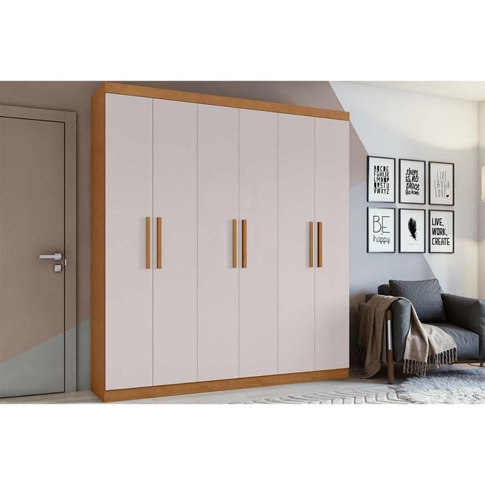 Guarda Roupa Casal 6 Portas e 3 Gavetas Jazz Amêndoa/Off White - Lopas