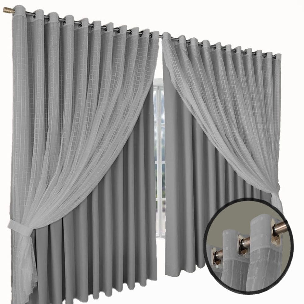 cortina blackout Jade corta luz 8,00 x 2,90 quarto cinza