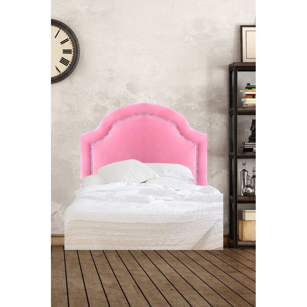 Cabeceira Estofada Lily Solteiro Veludo Rosa- Tachas Prata