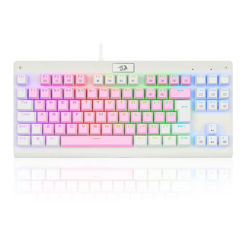 Teclado Mecânico Gamer Redragon Dark Avenger, RGB, Switch Brown, ABNT2, TKL, Rosa e Branco