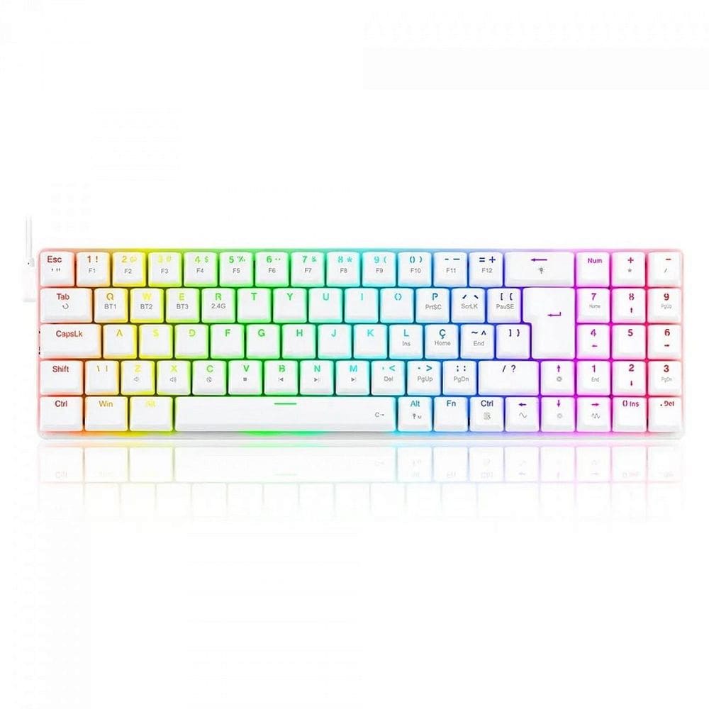 Teclado Mecânico Gamer Redragon Ashe, RGB, Switch Blue, ABNT2, White