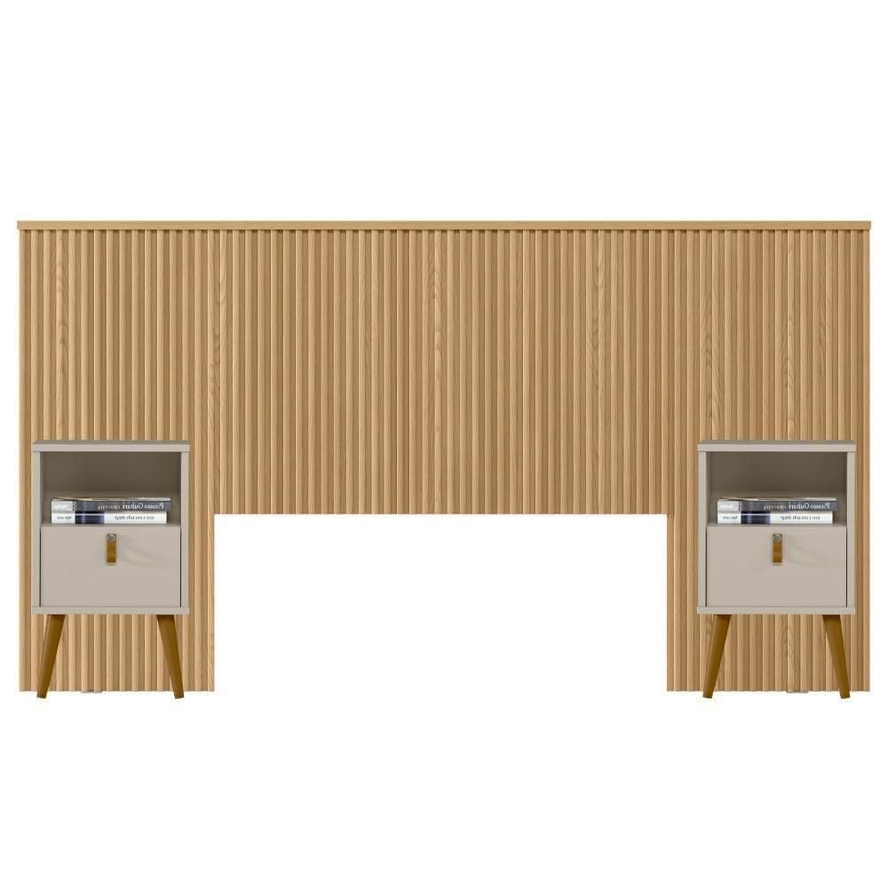 Kit Cabeceira Casal 240cm Com Mesa De Cabeceira Carvalho