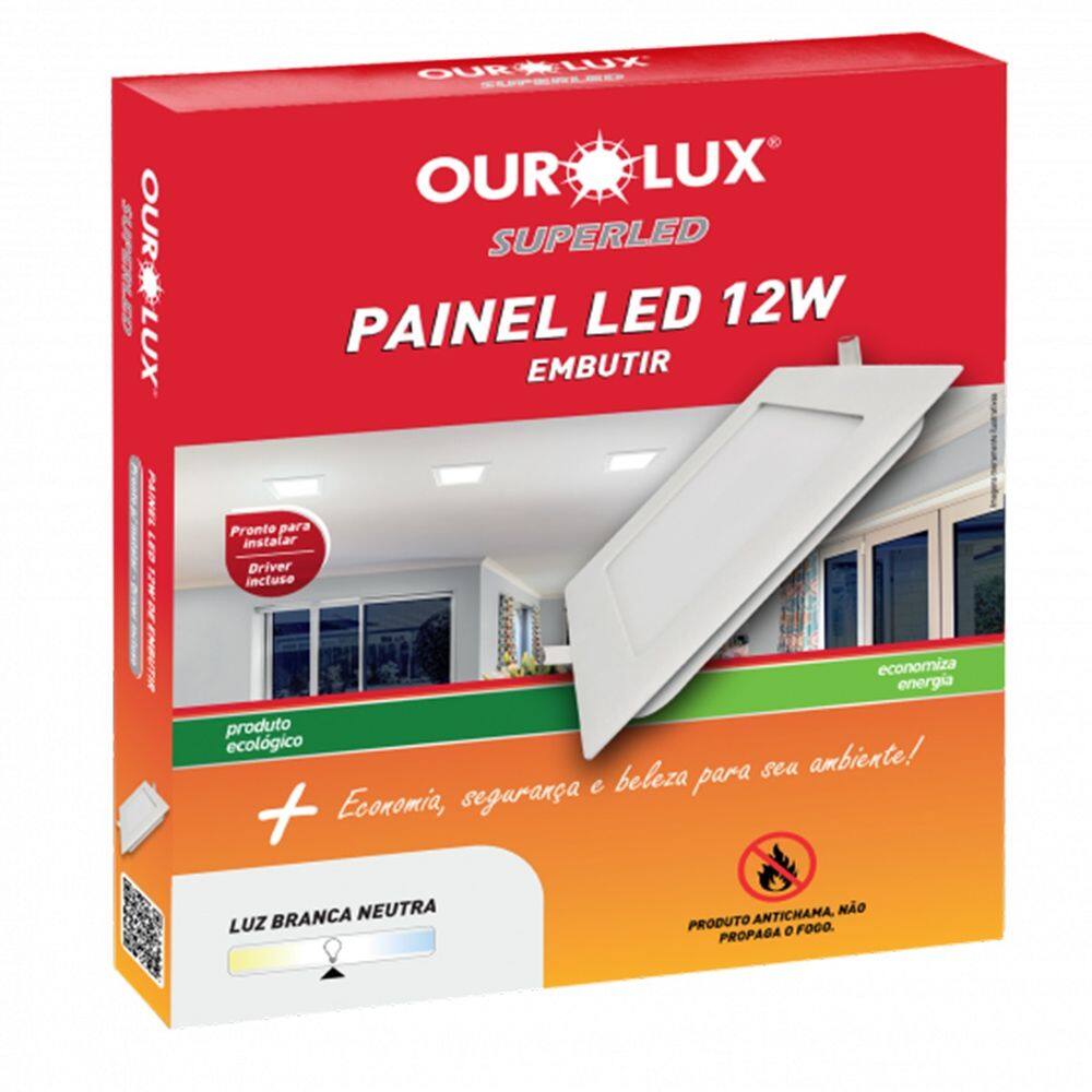 Painel SUPERLED Embutir 12W Bivolt 6500K Quadrado OUROLUX