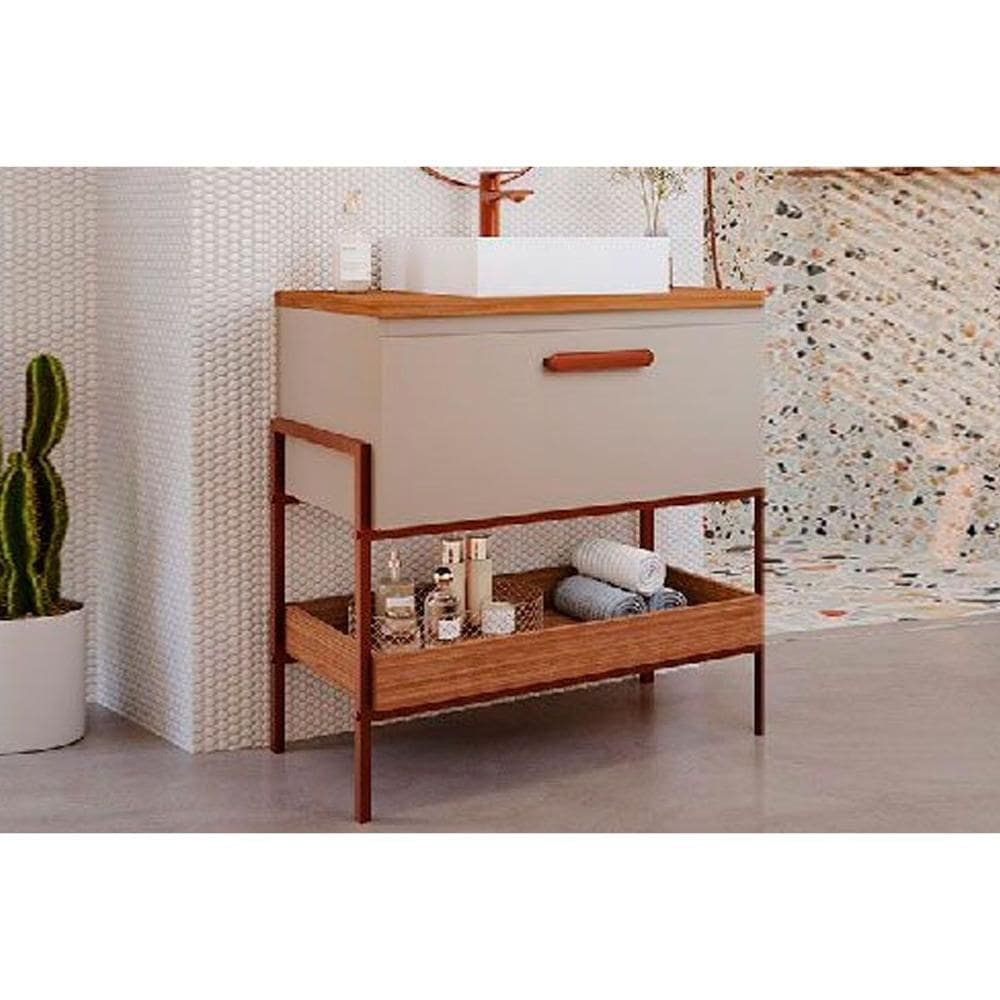 Gabinete de Banheiro Balcão Portinari 1 Porta c/Cuba 60cm Cappuccino/Freijo - MGM