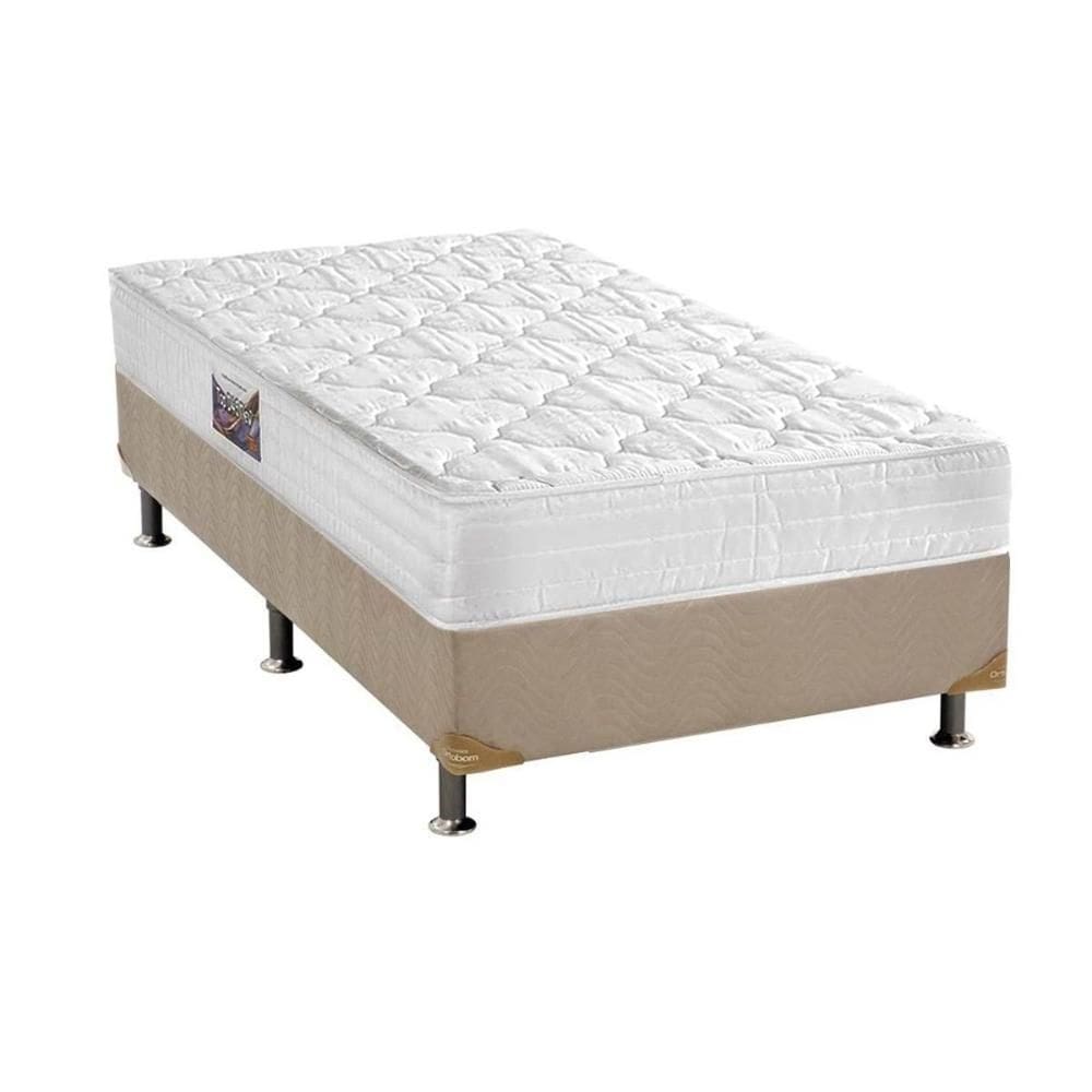 Conjunto Box Solteiro: Colchão Espuma Herval D45 Top + Cama Box Suede Bege (88x188)