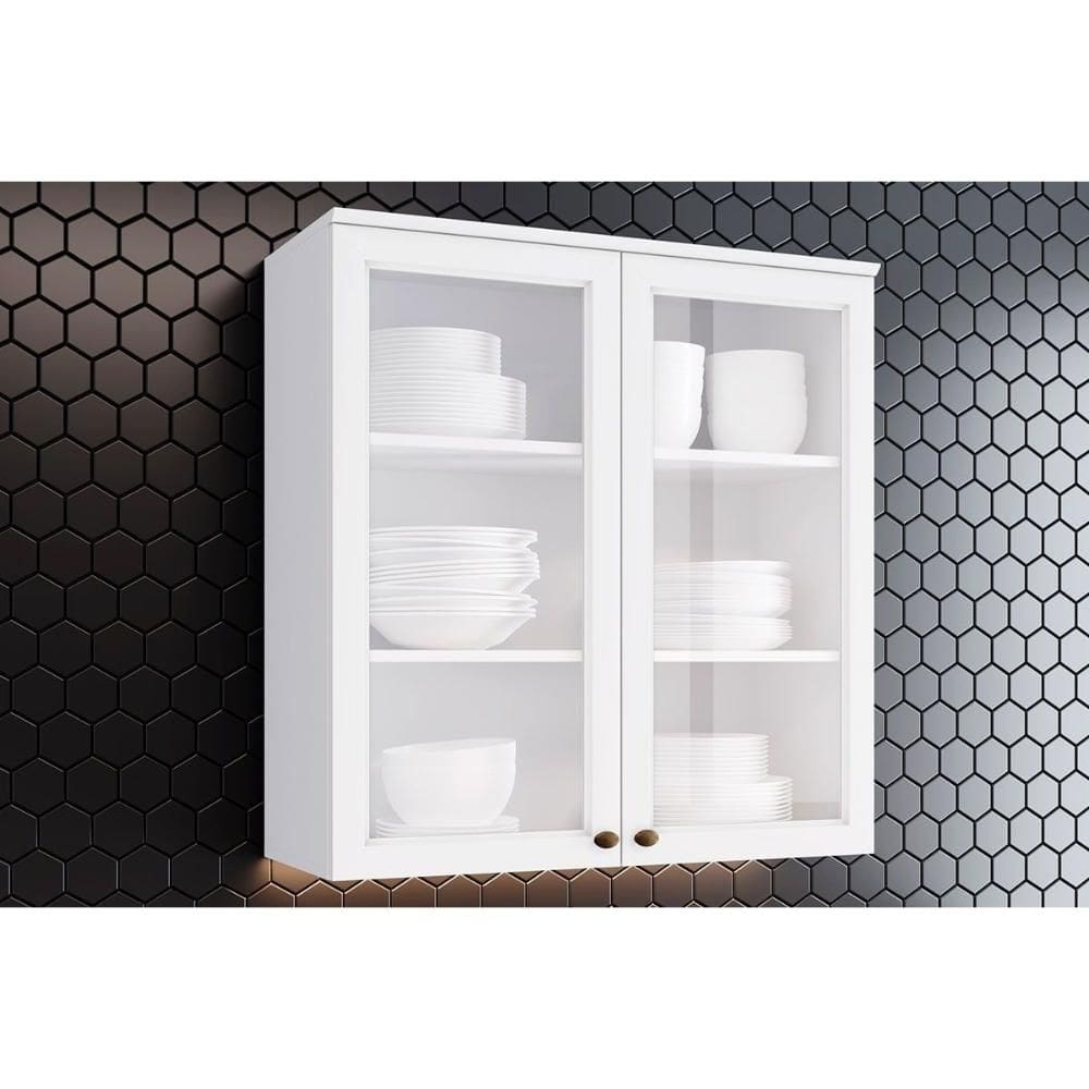 Armário Aéreo p/ Cozinha Americana c/ 2 Portas c/ Vidro 80cm Branco - Henn