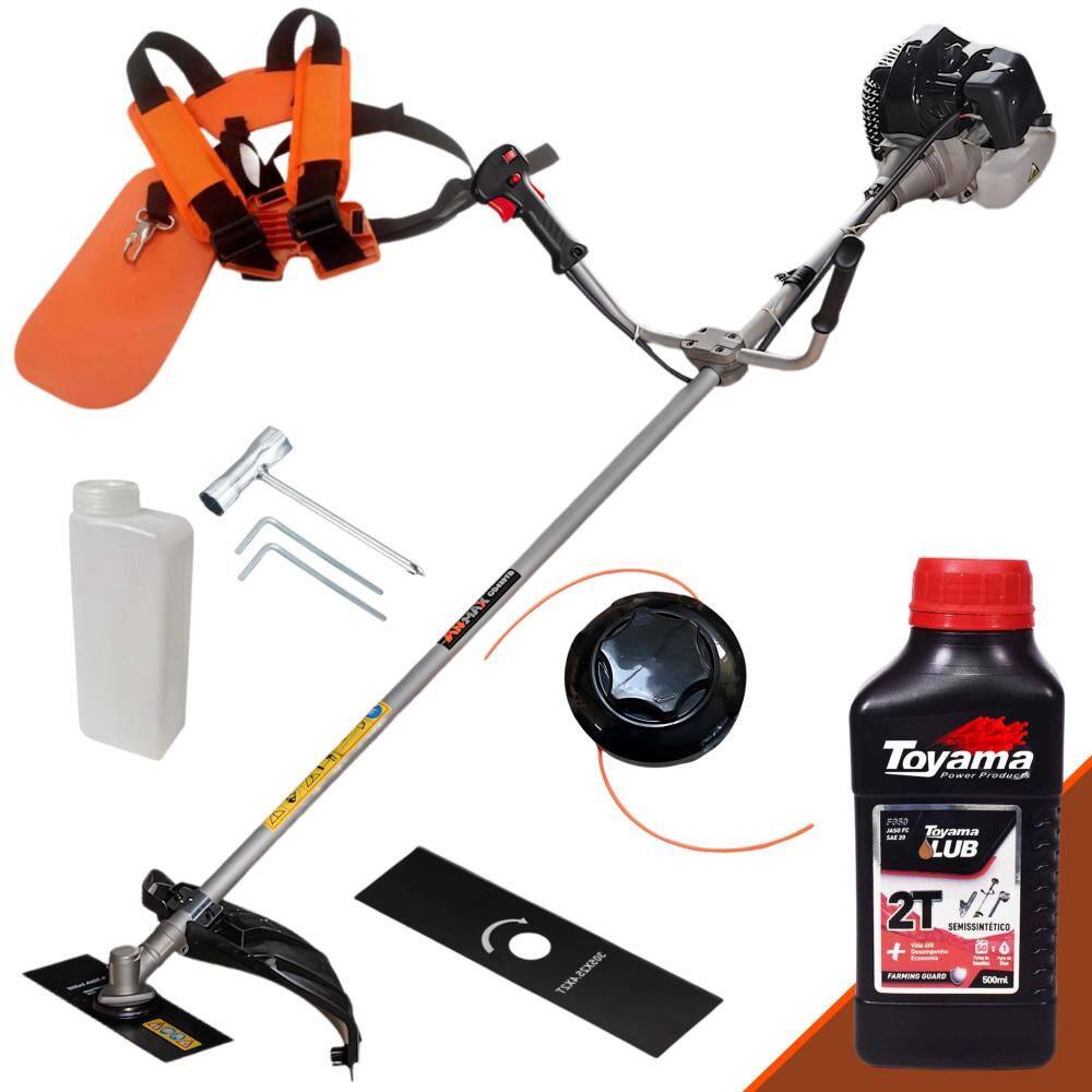 Máquina de Cortar Grama Anmax CG430-B À Gasolina 43cc 1,7HP 12.000rpm 2T Roçadeira Lateral Com Carretel de Nylon e Faca 2 Pontas + ÓLEO TOYAMA 2T