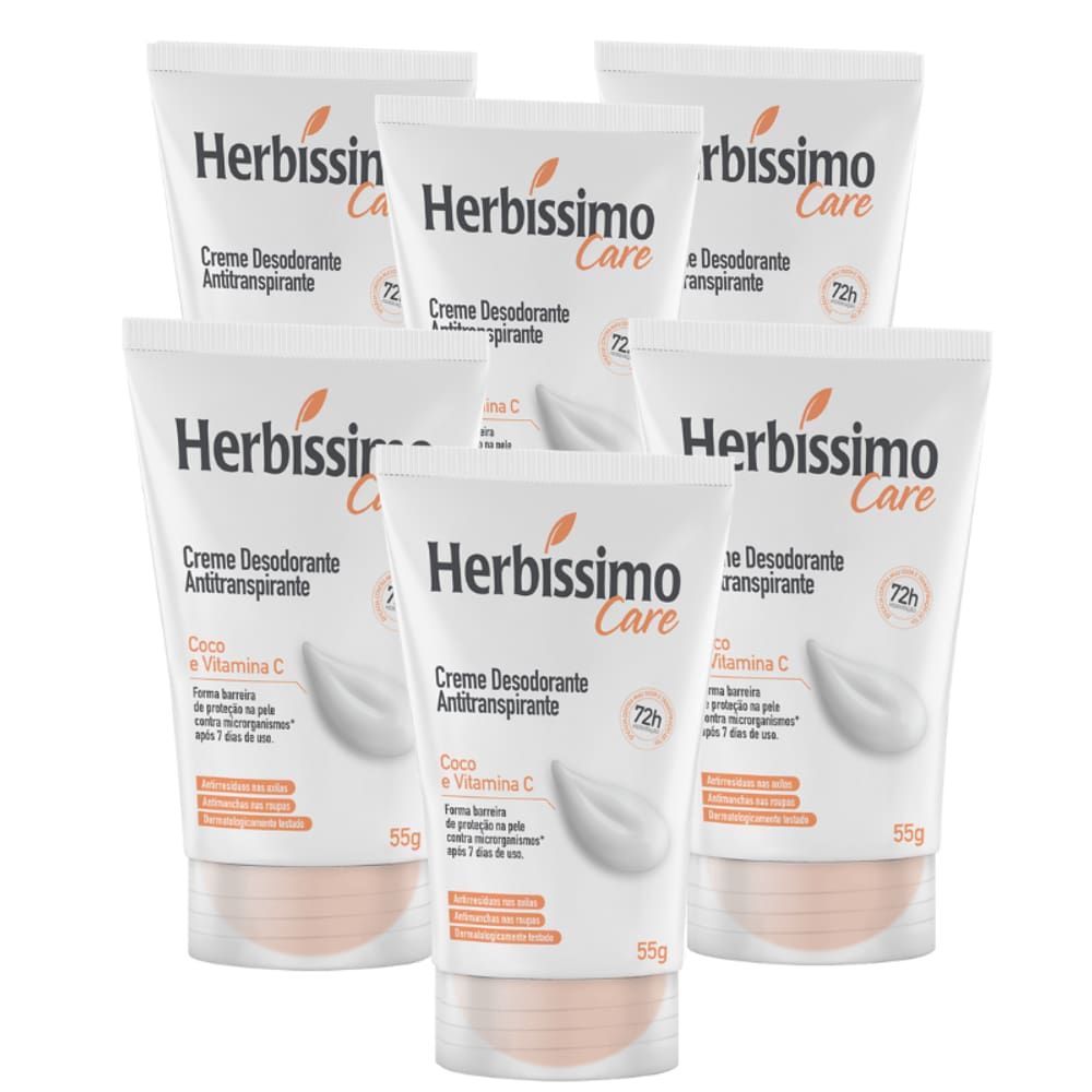 Kit Creme Desodorante Antitranspirante Coco e Vitamina C Bisnaga 55g - 6 unidades