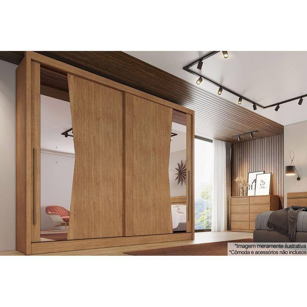 Guarda Roupa Casal 2 Portas de Correr c/ Espelho e 8 Gavetas Geom/Orion Cumaru - Novo Horizonte