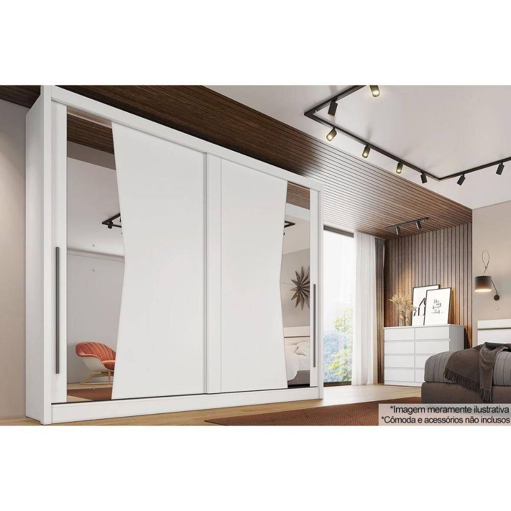 Guarda Roupa Casal 2 Portas de Correr c/ Espelho e 8 Gavetas Geom/Orion Branco - Novo Horizonte
