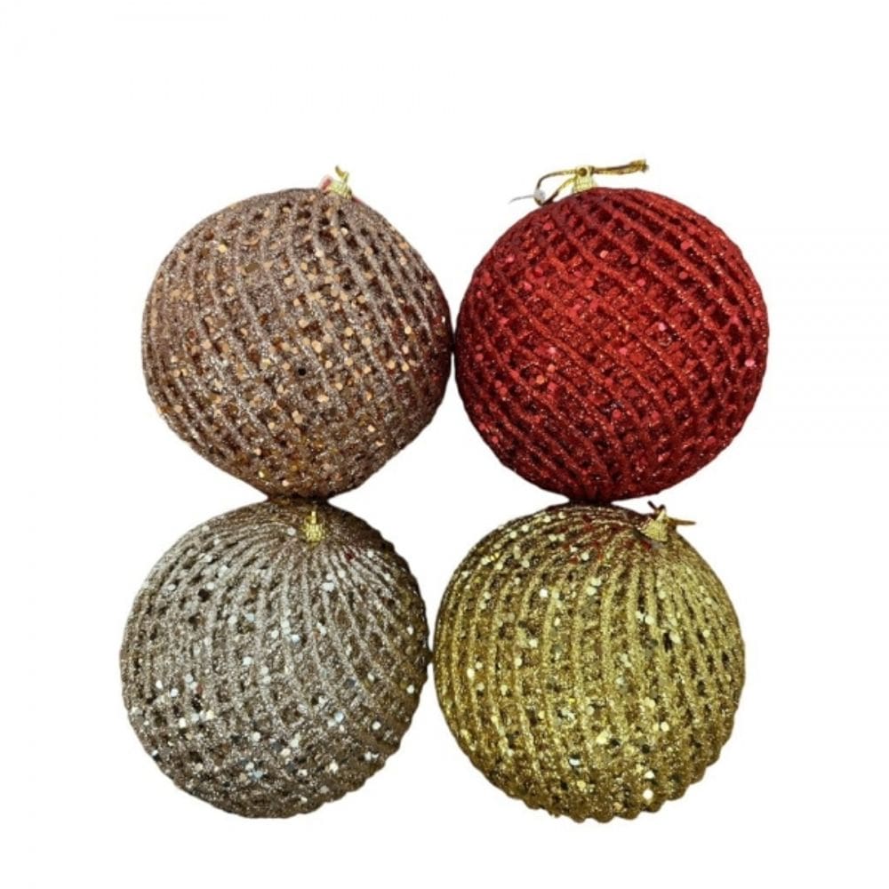 Enfeite De Árvore Bola De Natal 12cm Com Gliter Un Multiart