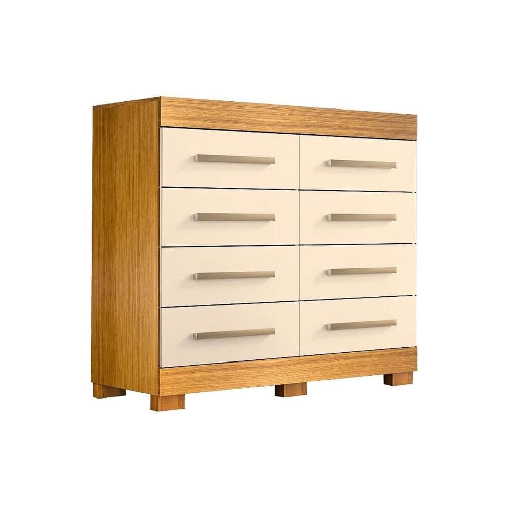 Cômoda de Quarto Nalu c/ 8 Gavetas Nature/Off White - ACP