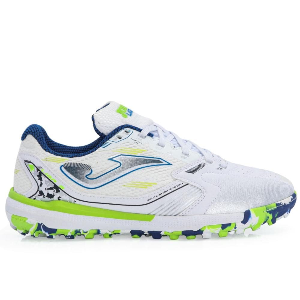 Chuteira Joma Society Liga 5 Branca Azul e Verde