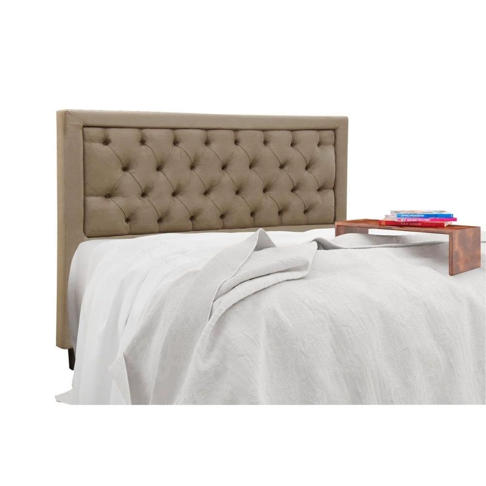 Cabeceira Cama Box Estofada Casal Baronesa Suede Bege - Simbal
