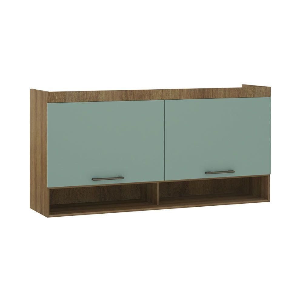 Armário Aéreo Maleiro Modulado 165cm 2 Portas Basculantes Paris Luciane Móveis Avelã Pf Com Verde Pf