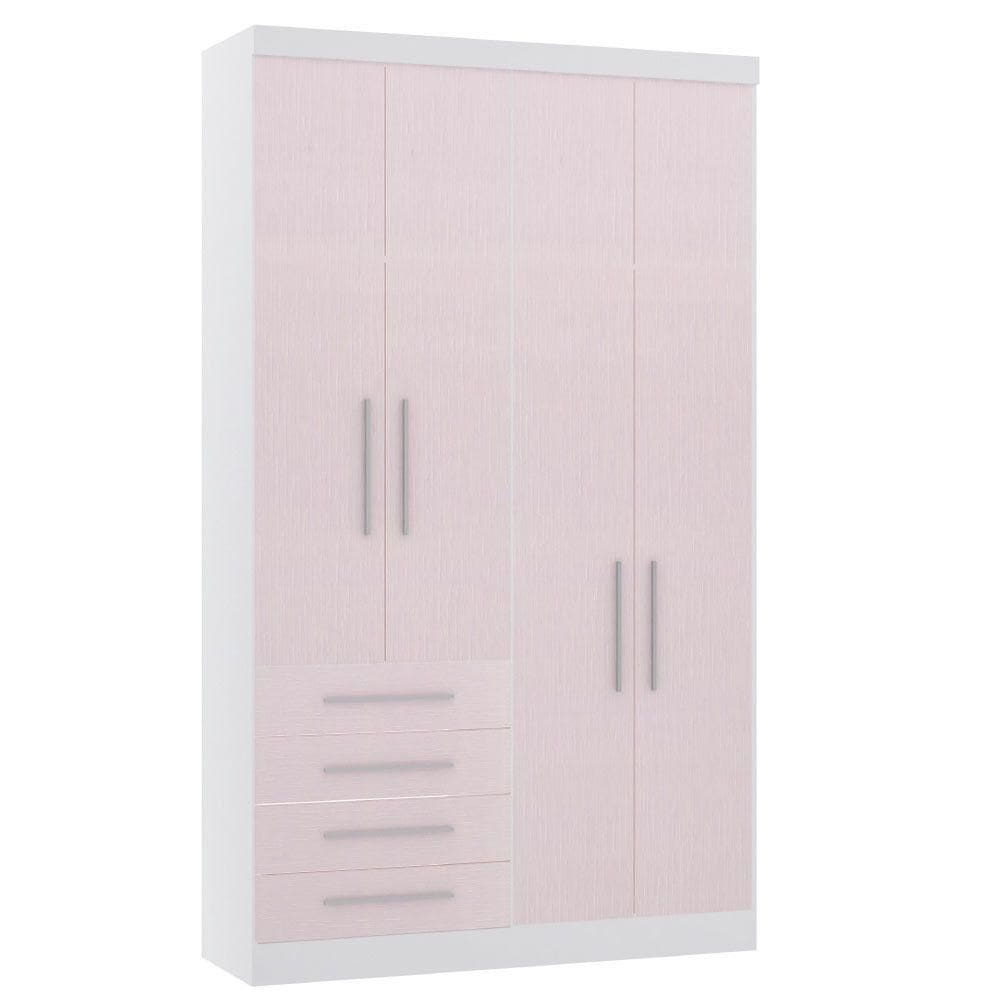 Guarda Roupa Modulado 134,50cm 4 Portas E 4 Gavetas Alpes Luciane Móveis Branco Pf Com Rosa Pf