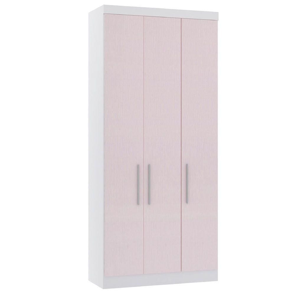Guarda Roupa Modulado 101,50cm 3 Portas Alpes Luciane Móveis Branco Pf Com Rosa Pf