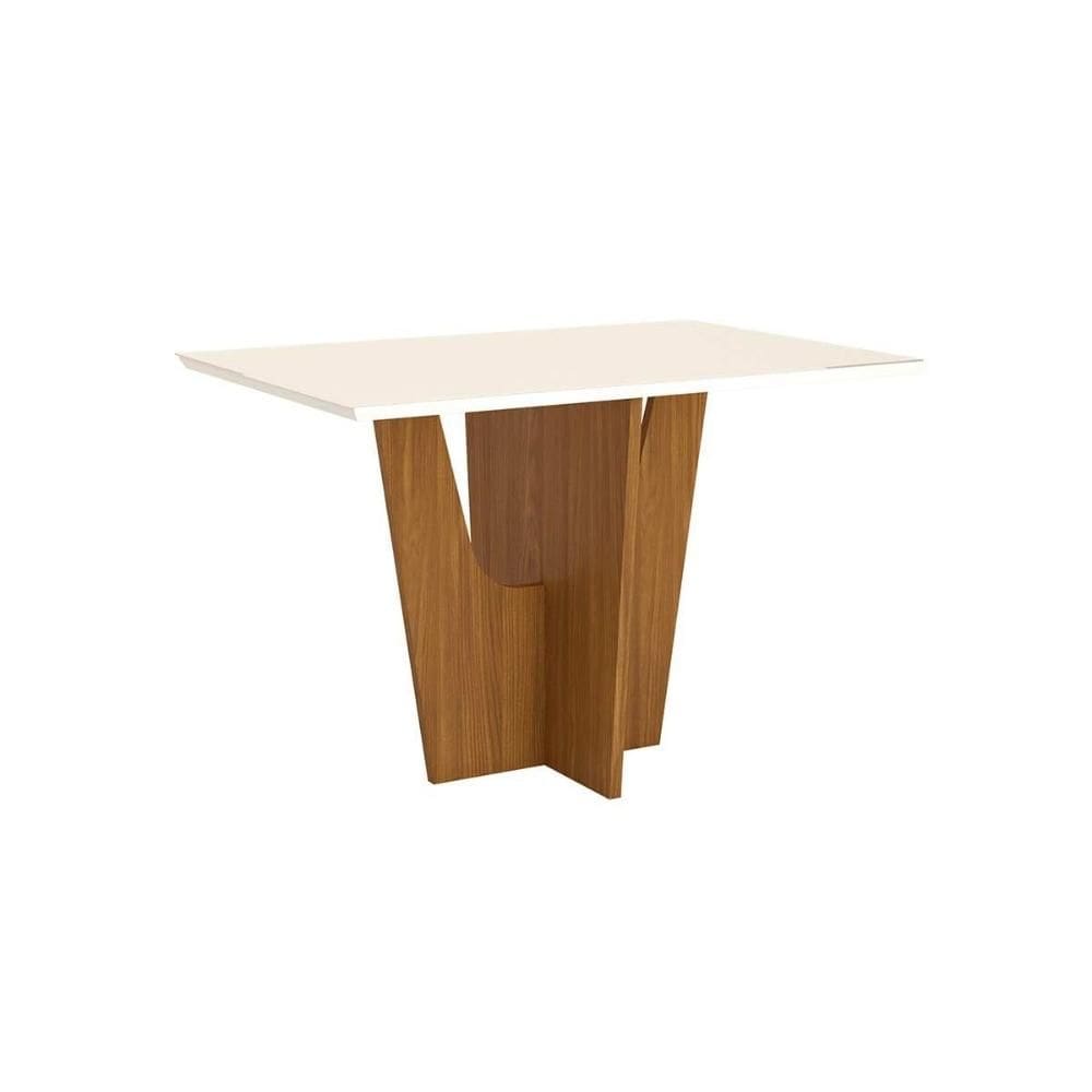 Mesa de Sala Jantar Vértice SC40 c/ Tampo Madeirado c/ Vidro Reto 120x80cm Nature/Off White - Henn