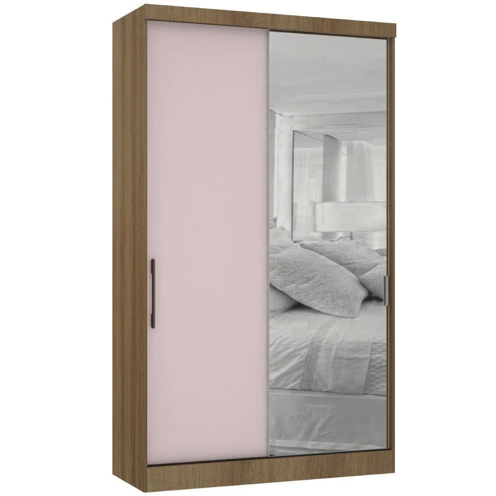 Guarda Roupa Modulado 134,50cm 2 Portas De Correr Com Espelho Paris Avelã Pf Com Rosa Pf
