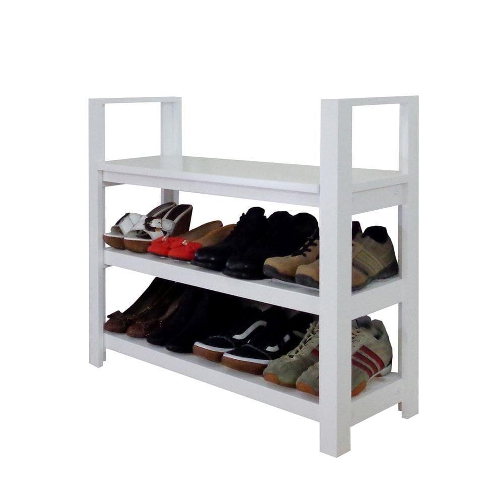 Sapateira Banco Com Braço De Piso Para Closets E Quartos 8 Pares Sapatos Branco Laca