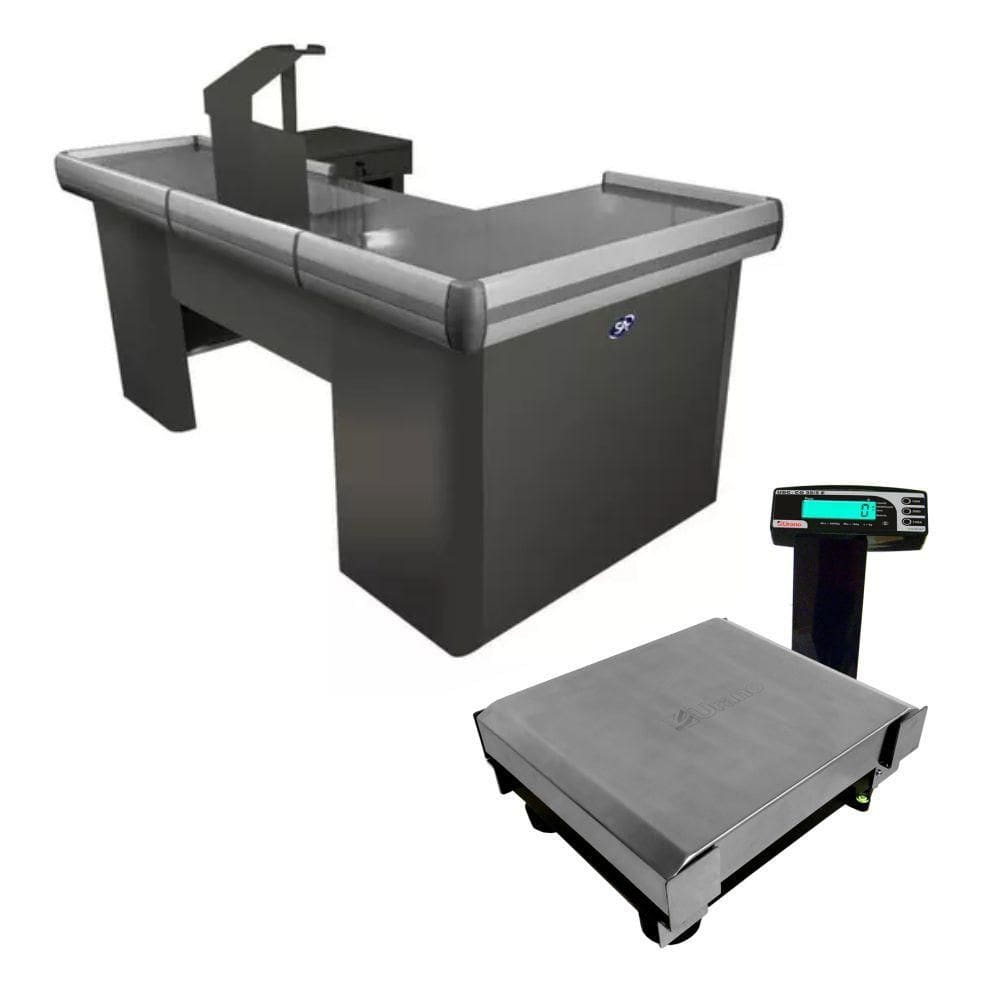 Caixa Supermercado Empacotador Preto 2m Check Out e Balança Bivolt 30kg - Urano