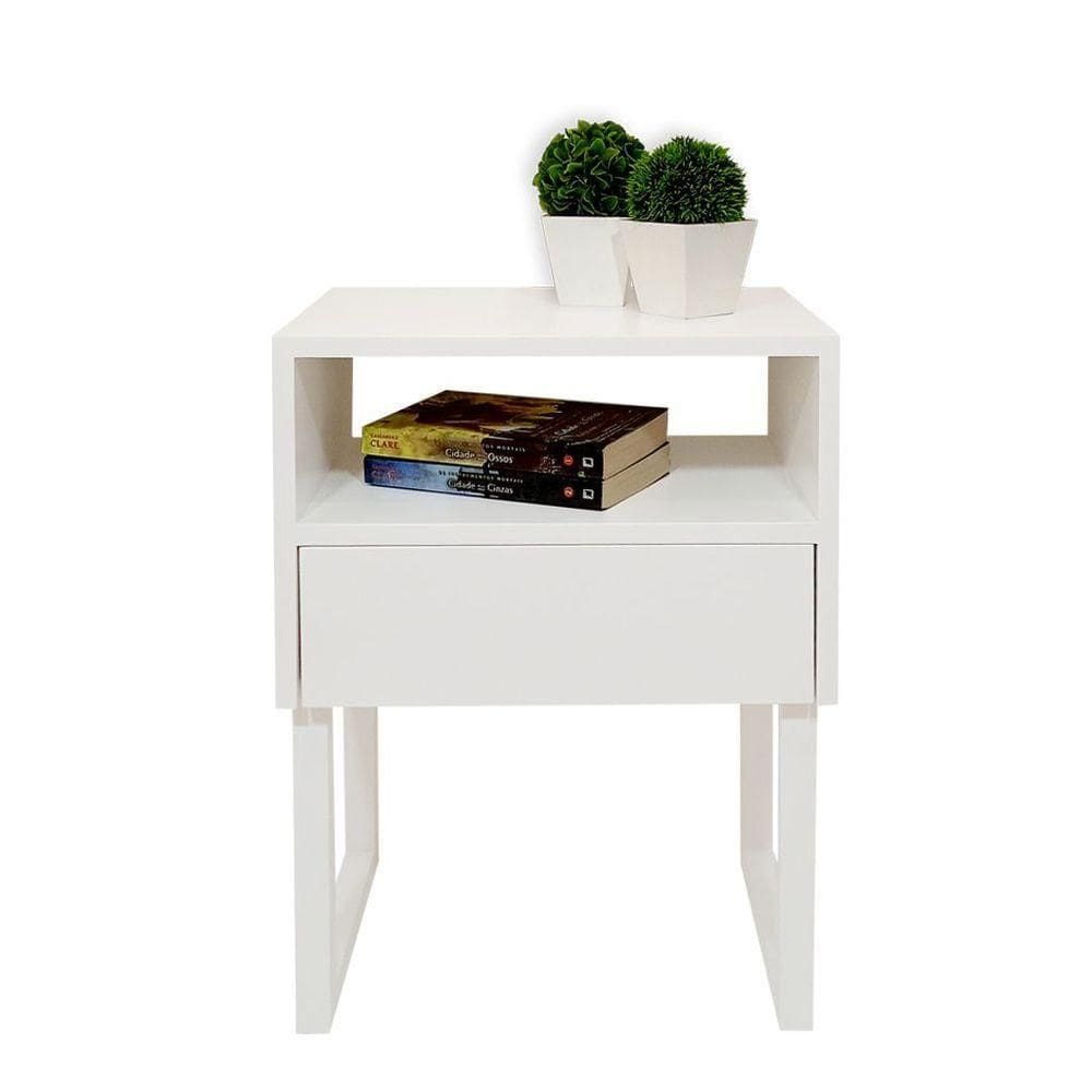 Mesa De Cabeceira Lateral Nicho Com Gaveteiro Branco Laca