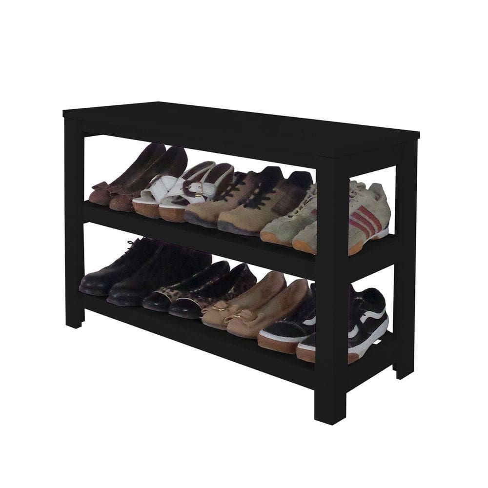 Sapateira Banco De Piso Para Closets E Quartos 8 Pares Sapatos Preto Laca