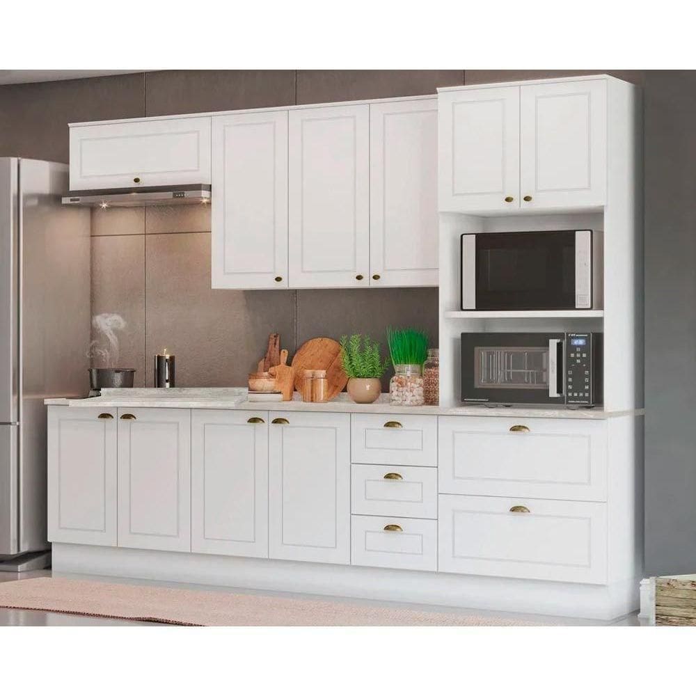 Cozinha Completa Americana (2 Aéreos, 2 Balcões, 1 Paneleiro, 2 Complemento) 7 Peças Branco - Henn