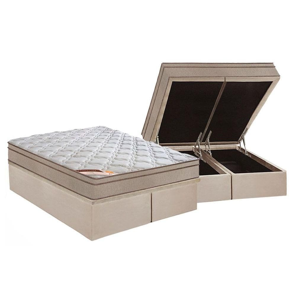 Conjunto Box Baú Queen: Colchão Molas Castor Bonnel Revolution + Base CRC Suede Clean (158x198)