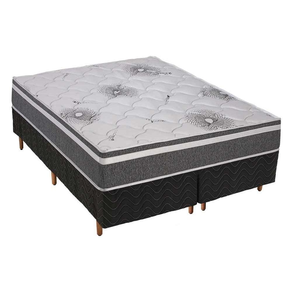Cama Box Queen: Colchão Espuma D33 Polar Pérola Premium + Base CRC Fantasy Black(158x198)