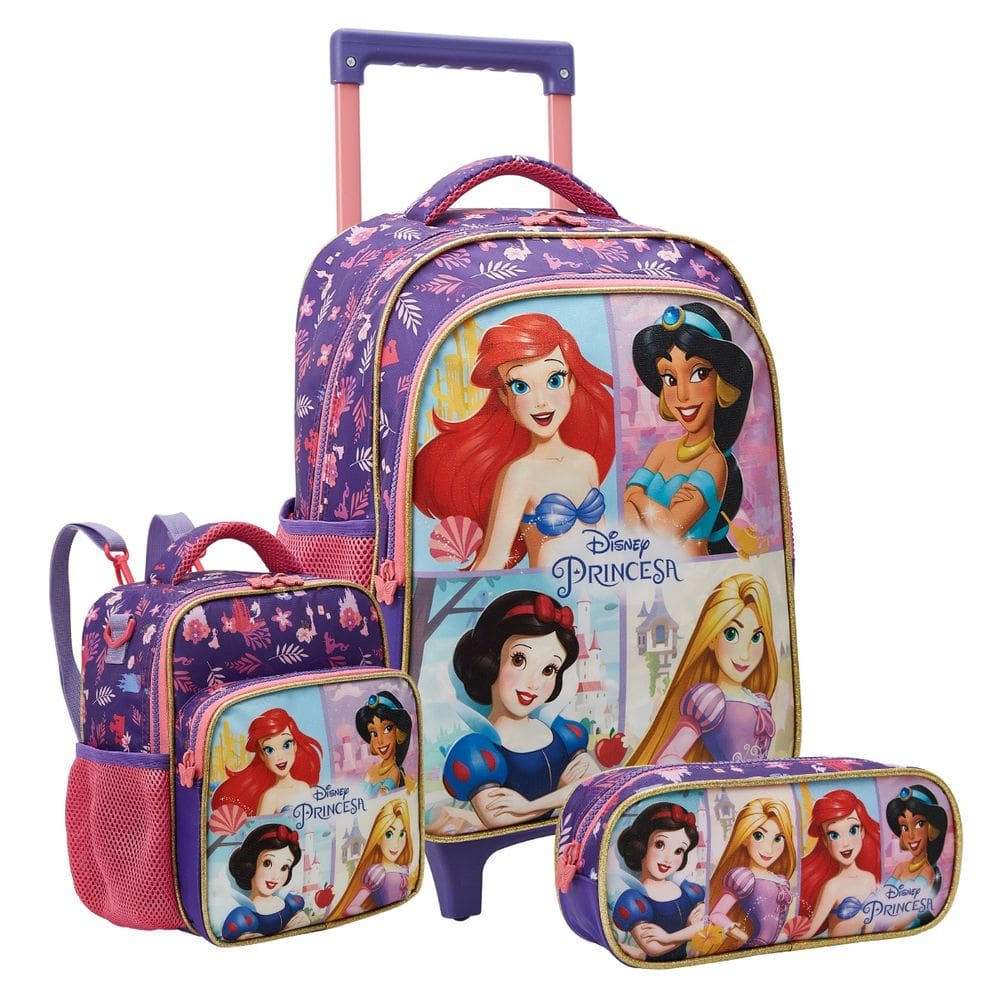 Kit Mochila Rodas 16&quot; Princesas Lancheira E Estojo Escolar