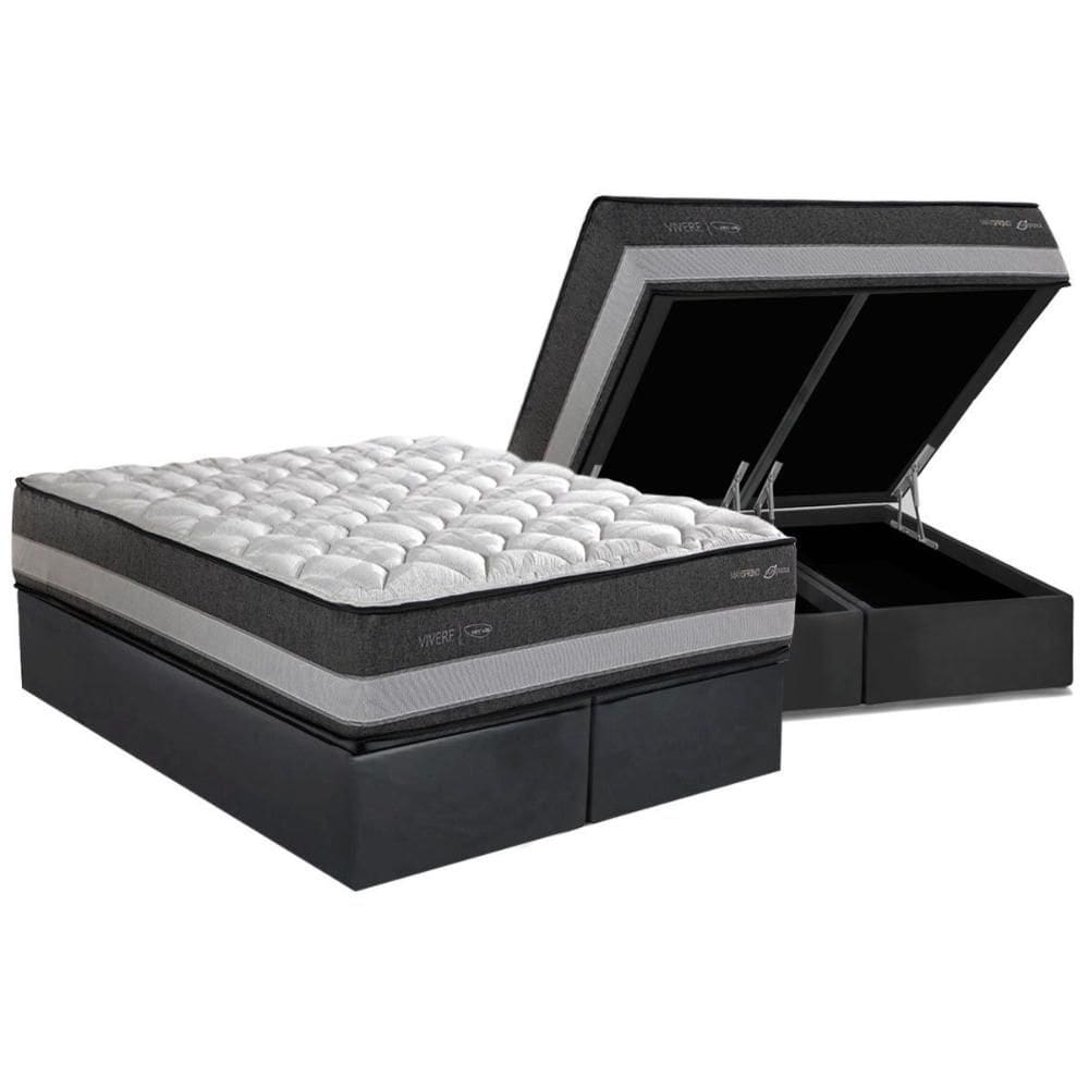 Conjunto Box Baú King: Colchão Molas Herval Maxspring Minsque C1625 + Base Box Baú CRC Suede Gray(193x203x27)