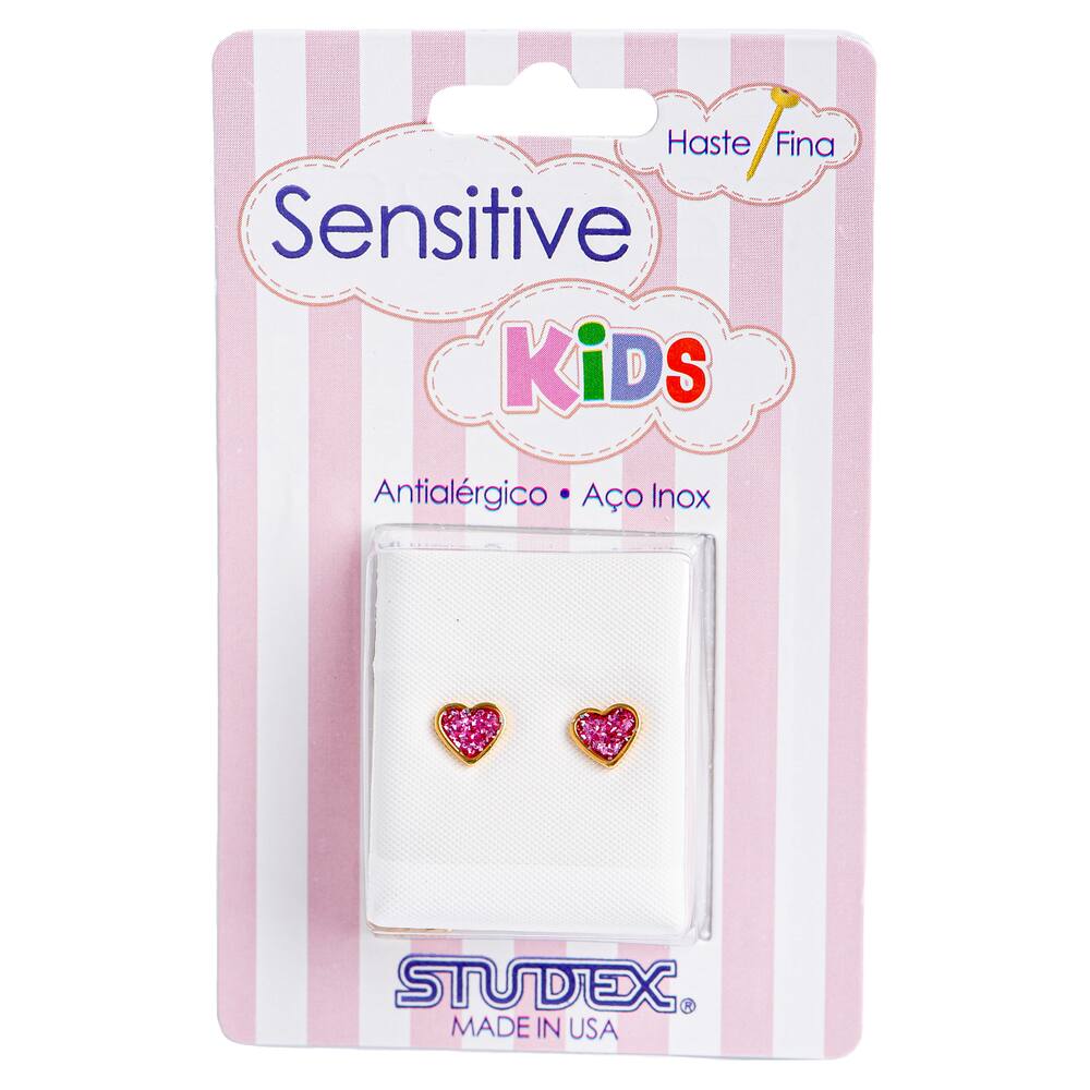 Brinco Studex Sensitive Kids Coração Rosa 6X6mm Sk3565y