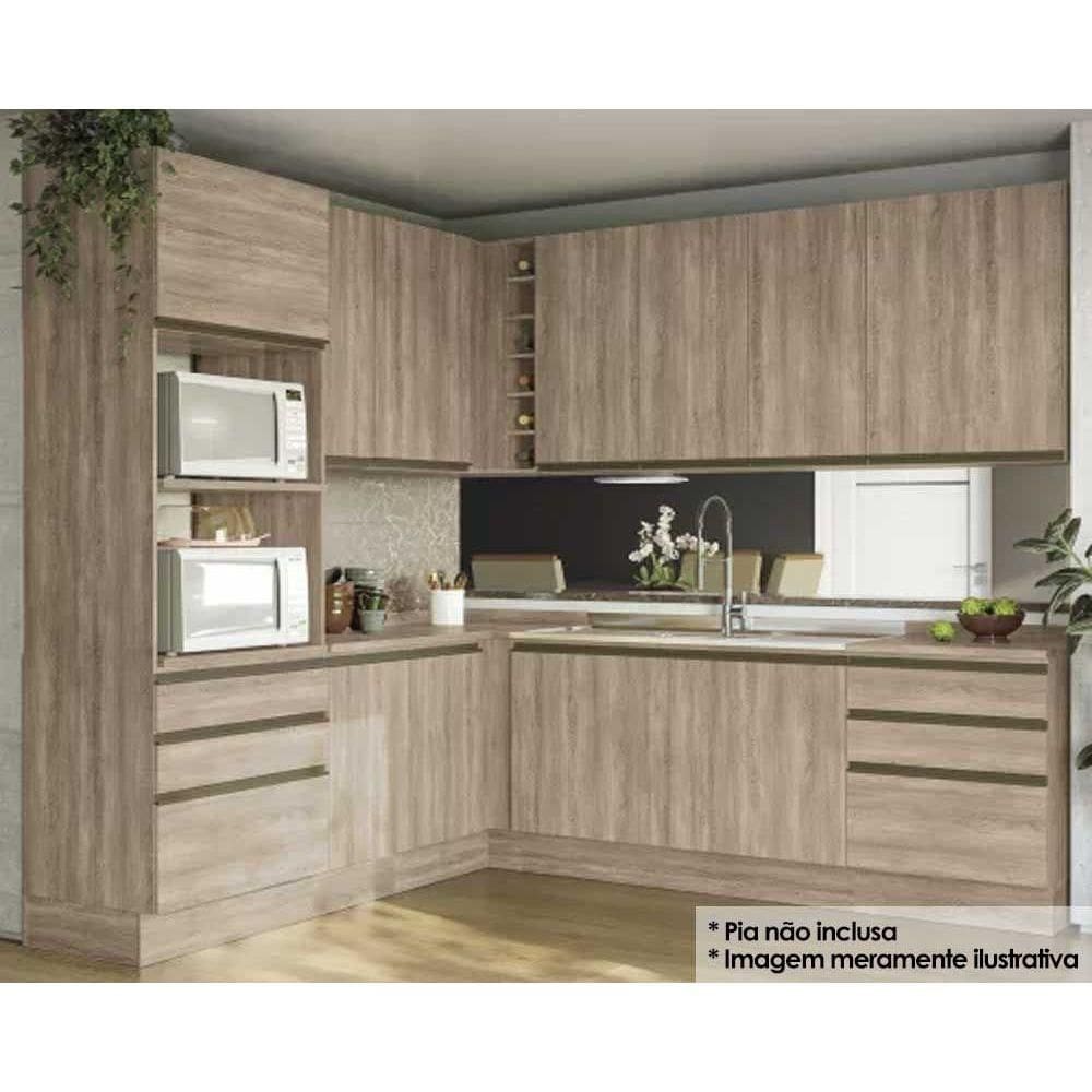 Cozinha Modulada Completa Maxxi 12 Peças (4 Armários + 4 Balcões + 1 Paneleiro + 3 Complementos) CZ200 Nogal - Kappesberg