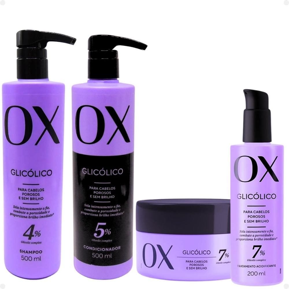 Kit Ox Glicólico: Shampoo, Condicionador 500ml, Máscara e Acidificante