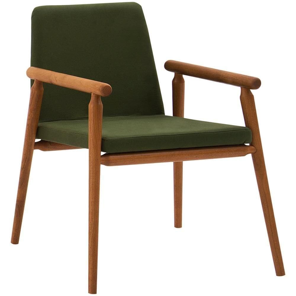 Cadeira Decorativa Base Madeira F56 Veludo Verde Militar Dmobiliario Verde Militar