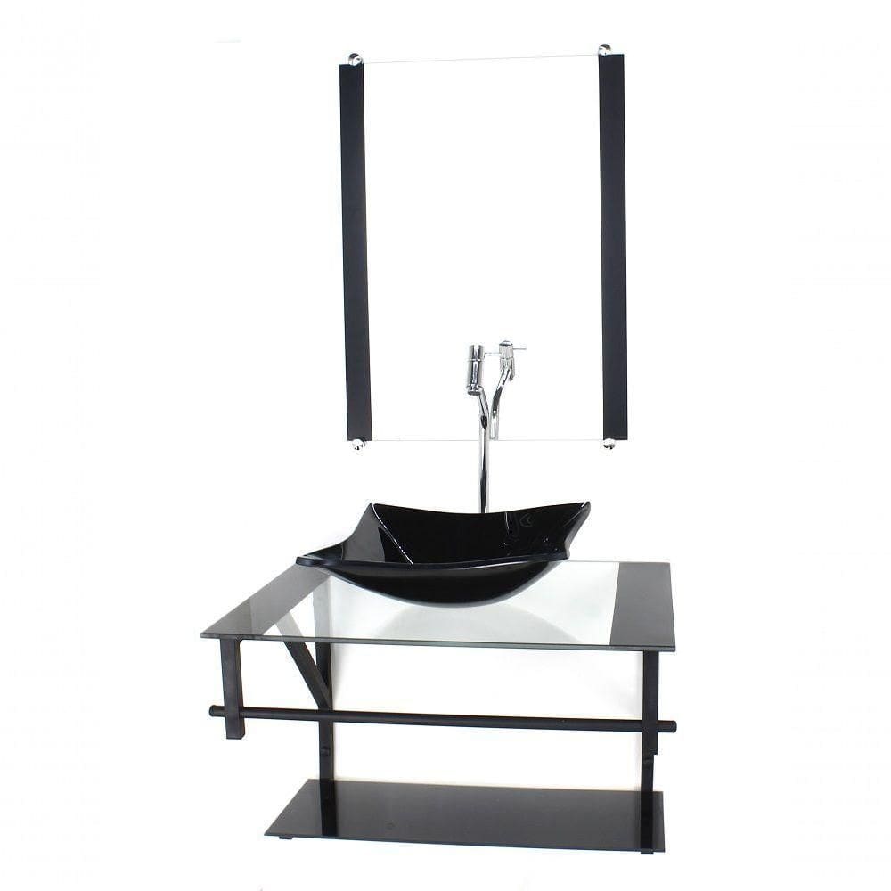 Gabinete De Vidro P/ Banheiro 60cm Cuba Com Torneira Cromada