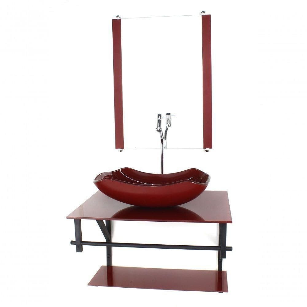 Gabinete De Vidro P/ Banheiro 60cm Cuba Com Torneira Cromada