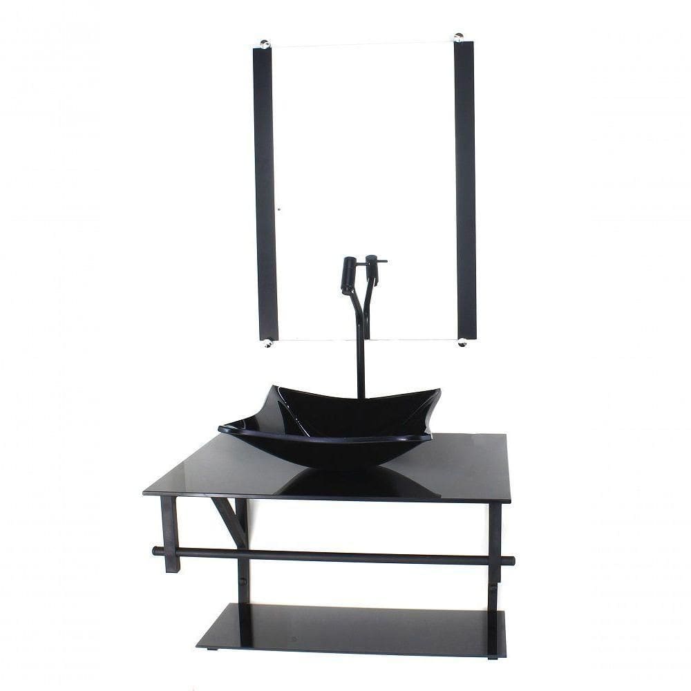 Gabinete De Vidro Para Banheiro 60cm Cuba Com Torneira Preta