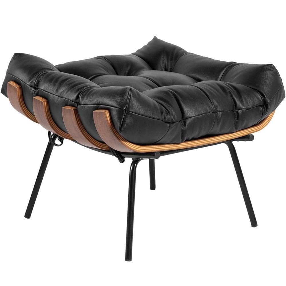 Puff Sala De Estar Costela L04 Couro Preto